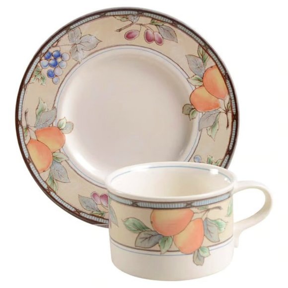 MIKASA Intaglio Garden Harvest Flat Cup and Saucer Sets of 4 - Picture 2 of 10